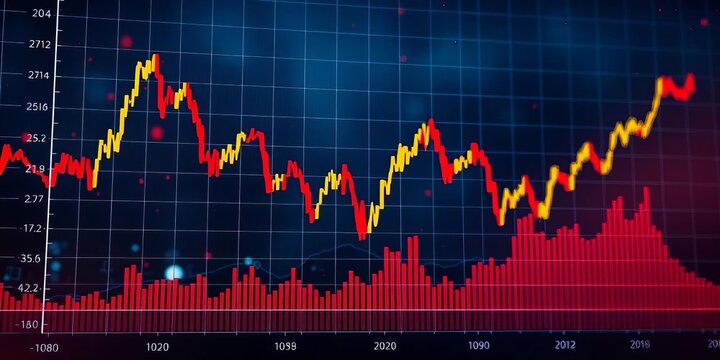 Falling stock market graph showing economic crisis amidst Russia-Ukraine war, recession, investment loss - Powered by Adobe