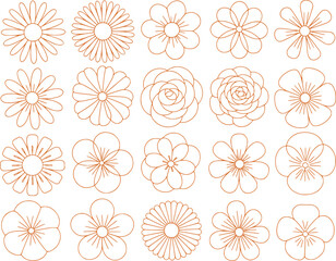 Floral Outline Collection Featuring Assorted Flower Designs Decorative and Ornamental Arrangements Beautiful Botanical Illustrations Nature Inspired and Artistic Composition
