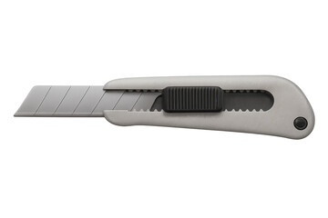 Gray retractable utility knife isolated on transparent background