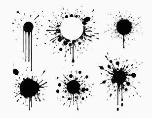 Hand Drawn Ink Splatter Vector Set – Round Small Paint Splashes, Black on White Background