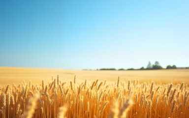 Golden Wheat Field Under a Clear Blue Sky. High quality