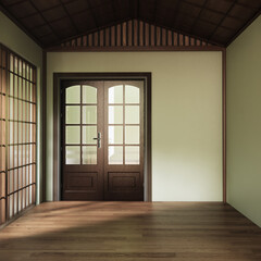 Fototapeta premium Scandinavian empty room designed to have a Japanese feel, Mock up modern japandi room.3D rendering