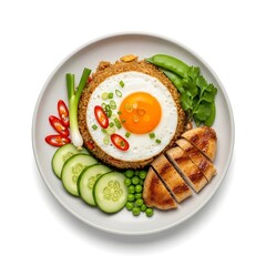 Delicious asian fried rice grilled chicken egg