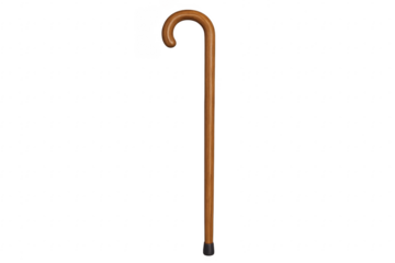 Wooden walking cane standing on transparent background