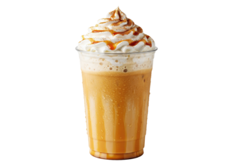iced pumpkin spice macchiato with whipped cream and caramel drizzle