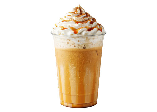 iced pumpkin spice macchiato with whipped cream and caramel drizzle