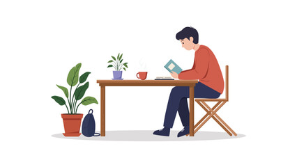 Relaxing at home with a book, enjoying quiet time, person reading novel with coffee, serene study session