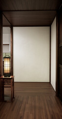 Scandinavian empty room designed to have a Japanese feel, Mock up modern japandi room.3D rendering