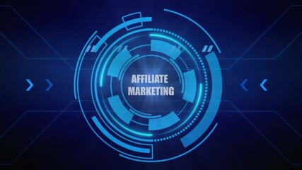 Abstract neon glowing technology of" AFFILIATE MARKETING, for High-Speed Mobile Connectivity, Holographic Display, Financial Data Visualization, Digital Symbol in Futuristic Interface - Powered by Adobe