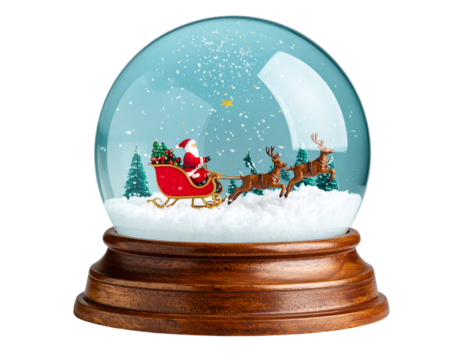 Snow Globe with Santa and Sleigh Scene, isolated on transparent background PNG