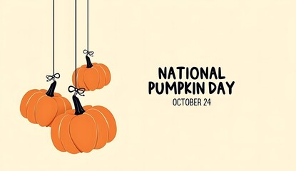 Three orange pumpkins hanging with national pumpkin day text illustration