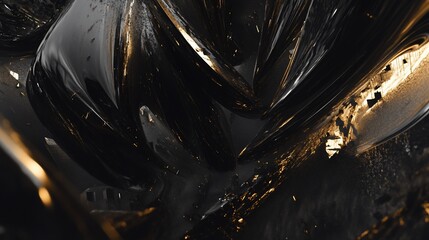 Abstract black and gold fluid art with dynamic motion and metallic textures