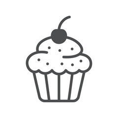 Cupcake outline illustration sweet dessert icon cherry topping graphic bakery treat simple food vector