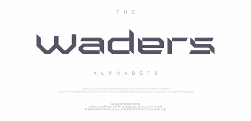 Modern futuristic style alphabet display font vector illustration. WADERS typeface