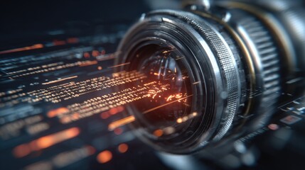 Advanced Technology Concept: Futuristic Lens with Data Stream, Visualizing Digital Information and Connectivity
