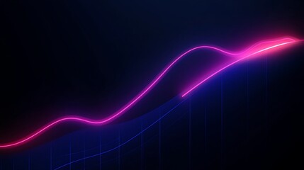 Neon glowing curved lines on a dark background abstract illustration, with blue grid