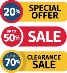 Colorful Sale Banners Featuring 20% Special Offer, 50% Sale, and Up to 70% Clearance Sale