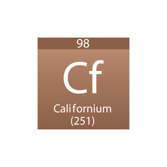 Cf Californium Actinoid Chemical Element Periodic Table. Simple flat square vector illustration, simple clean style Icon with molar mass and atomic number for Lab, science or chemistry class.