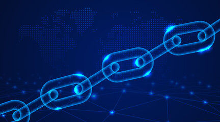3D Rendered Glowing Blockchain Poster futuristic Digital Network and Cryptocurrency Technology Design