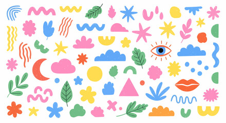 Flat vector abstract shapes and doodles colorful graphic elements