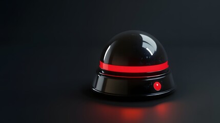 3D render of a sleek, black dome with a red light stripe on a dark surface.