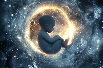 illustration fetus in galaxy background