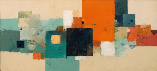 Abstract composition of layered geometric shapes in muted colors