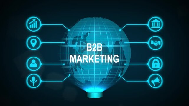 B2B Business company commerce technology, new business concept tee icon attached around the map features the concept of network and technology confirmed the map is rotating ,specify all icons