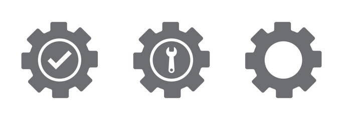 Gear and tools line icon set - minimal maintenance, settings, repair symbols