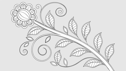 Floral design with swirling branches and leaves, perfect for decorative ornaments, vintage patterns, and botanical illustrations