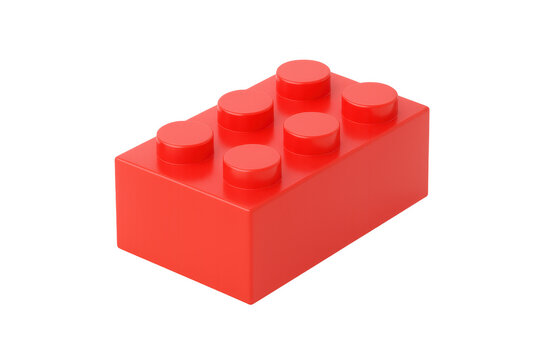 Red plastic building block isolated on transparent background