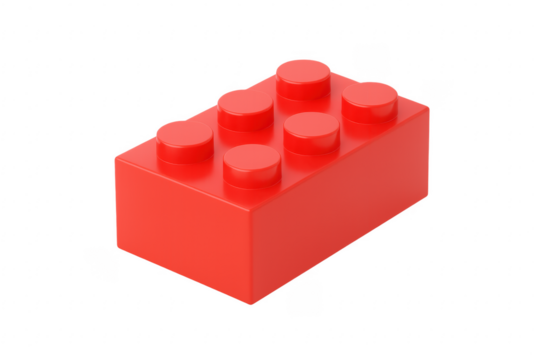 Red plastic building block isolated on transparent background
