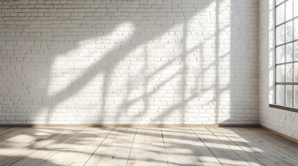Photorealistic minimalist interior with a clean white brick wall, perfect as a versatile backdrop for photo manipulations, Zoom meetings, virtual backgrounds, and creative digital design projects