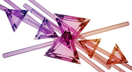 Several Translucent Triangular Prisms And Rods With Pink Purple And Orange Gradient Hues On A Transparent Background Isolate