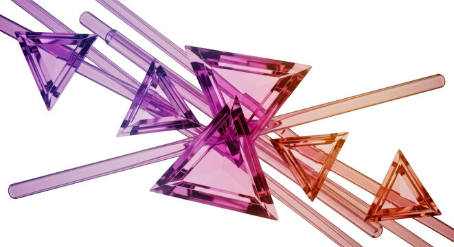 Several Translucent Triangular Prisms And Rods With Pink Purple And Orange Gradient Hues On A Transparent Background Isolate
