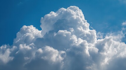 Naklejka premium Fluffy cumulus cloud in blue sky, embodying peace and vastness of summer