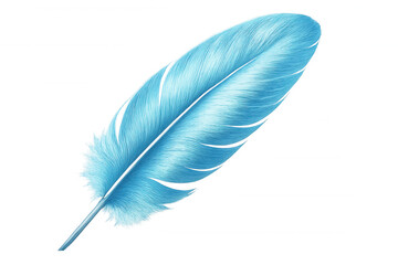 Single light blue feather floating gracefully against a transparent background, perfect for enhancing graphic design projects with elegance and softness