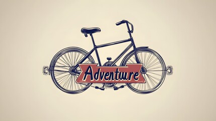 Fototapeta premium Vintage-style illustration of a bicycle with a red banner reading 