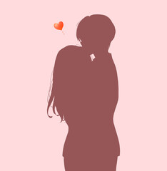 女性を抱き寄せる男性　会社員　立ち絵　シルエット