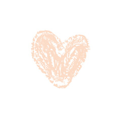 Hand drawn pastel heart illustration, textured chalk style, soft peach color, romantic and minimalist design element, isolated on white background, perfect for greeting cards, posters.