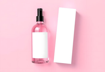 Spray Bottle with Box on Pink Background