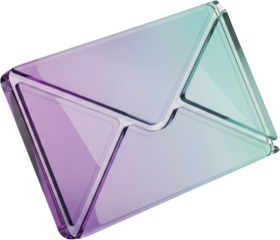 Translucent glass envelope with gradient purple to teal coloring isolate mail message communication correspondence
