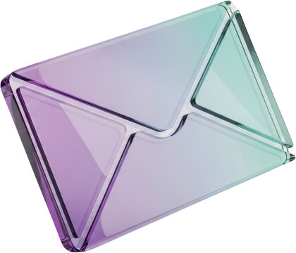Translucent glass envelope with gradient purple to teal coloring isolate mail message communication correspondence - Powered by Adobe