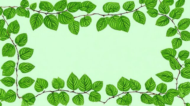 Leafy frame border around a green central background space for design insertions