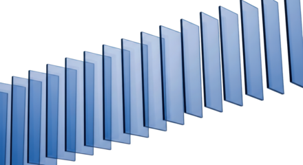 Row of translucent blue rectangles aligned diagonally with subtle gradients isolate geometric abstract