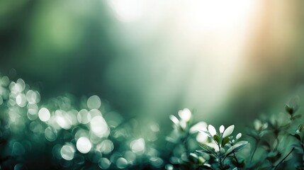Soft bokeh green background with light spots imitating nature and spring vibes