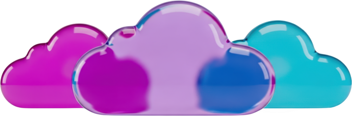 Three Glossy Colorful Clouds In Shades Of Pink Purple And Blue Presented On A Transparent Background Isolate Transparent Background