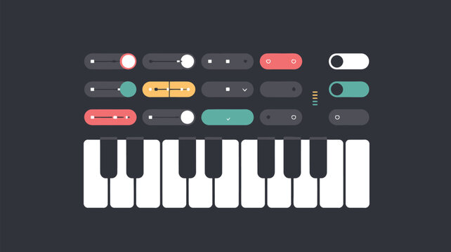 Vector user interface design template with buttons, volume knobs, and music navigation icons