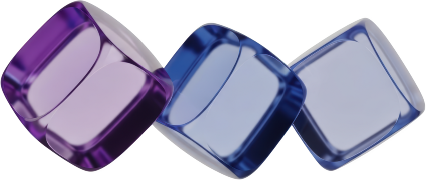 Three translucent rounded cube shapes in gradient blue and purple hues isolate abstract geometric modern - Powered by Adobe