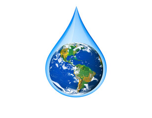 Obraz premium QCrystal Clear Water Drop Holding Planet Earth, isolated on transparent background PNG